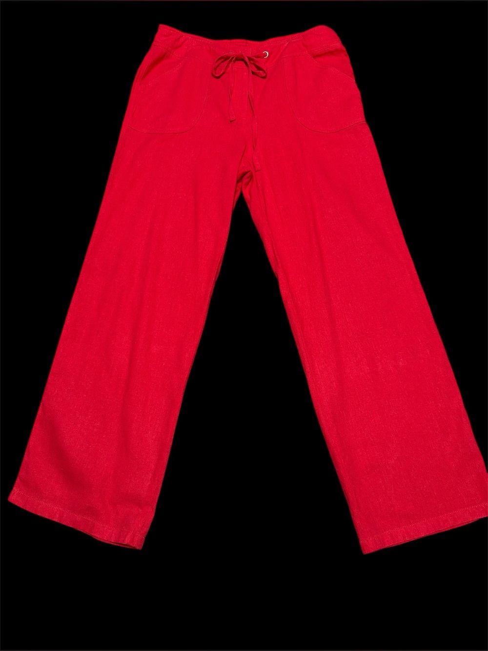Casual Bright Coral Drawstring Wide-Leg Pants